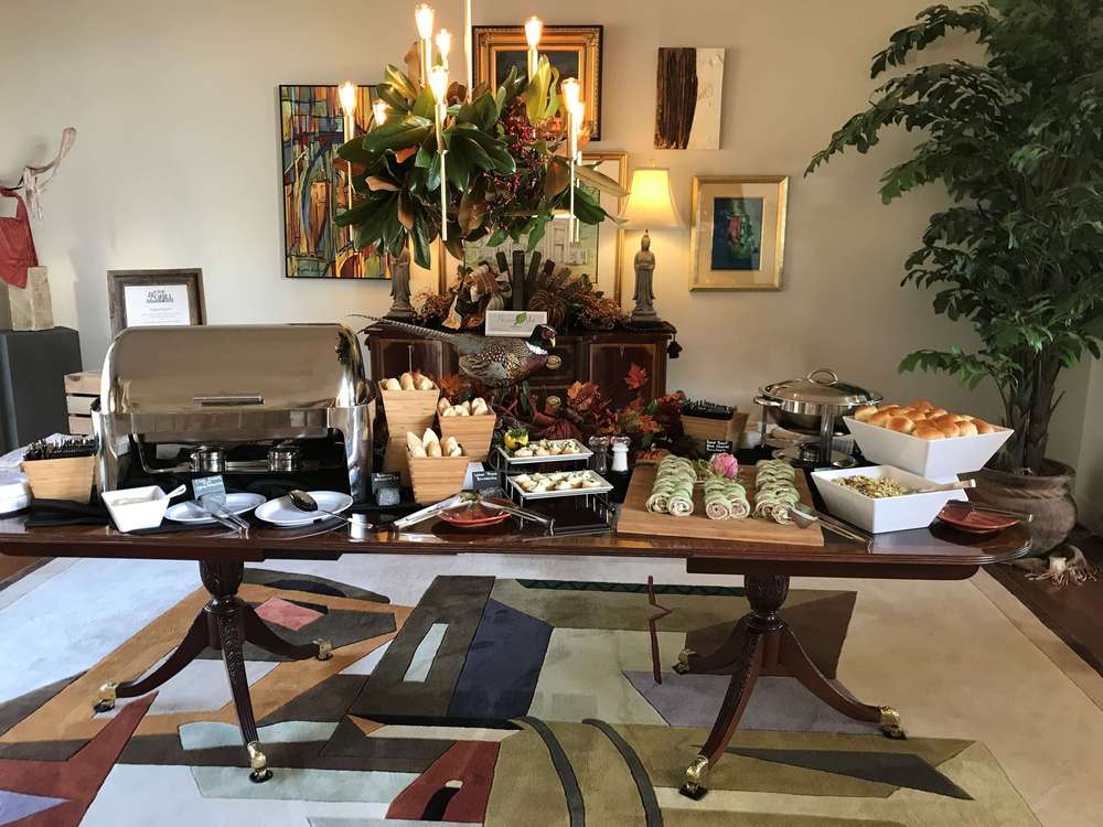 Catering buffet set up for a fall party