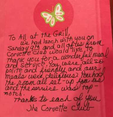 Thank you from the Corvette Club