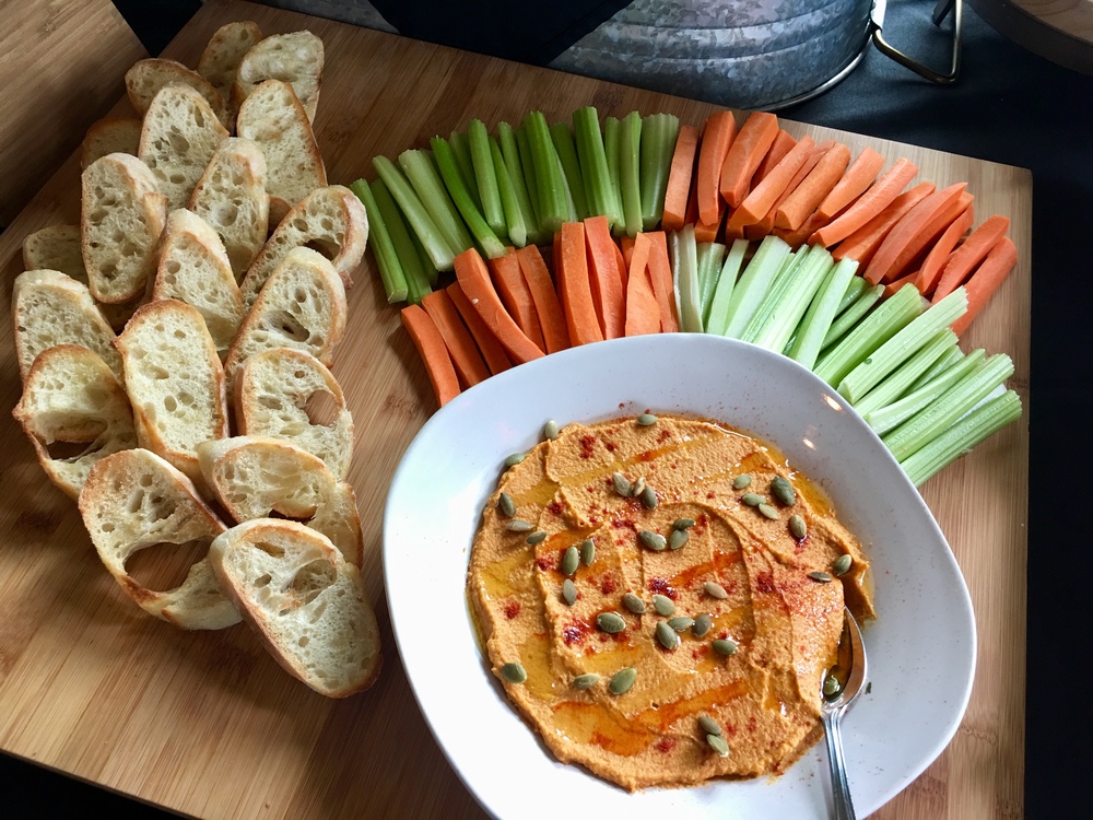 carrots, celery, bread and dip